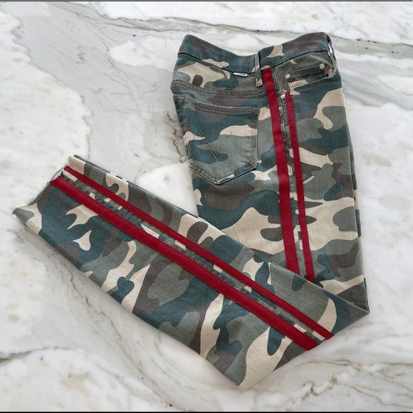 MOTHER HIGH WAISTED LOOKER ANKLE FRAY CAMO RED SEE ME RUN JEANS SIZE 26 NWOTS! - Picture 7 of 16